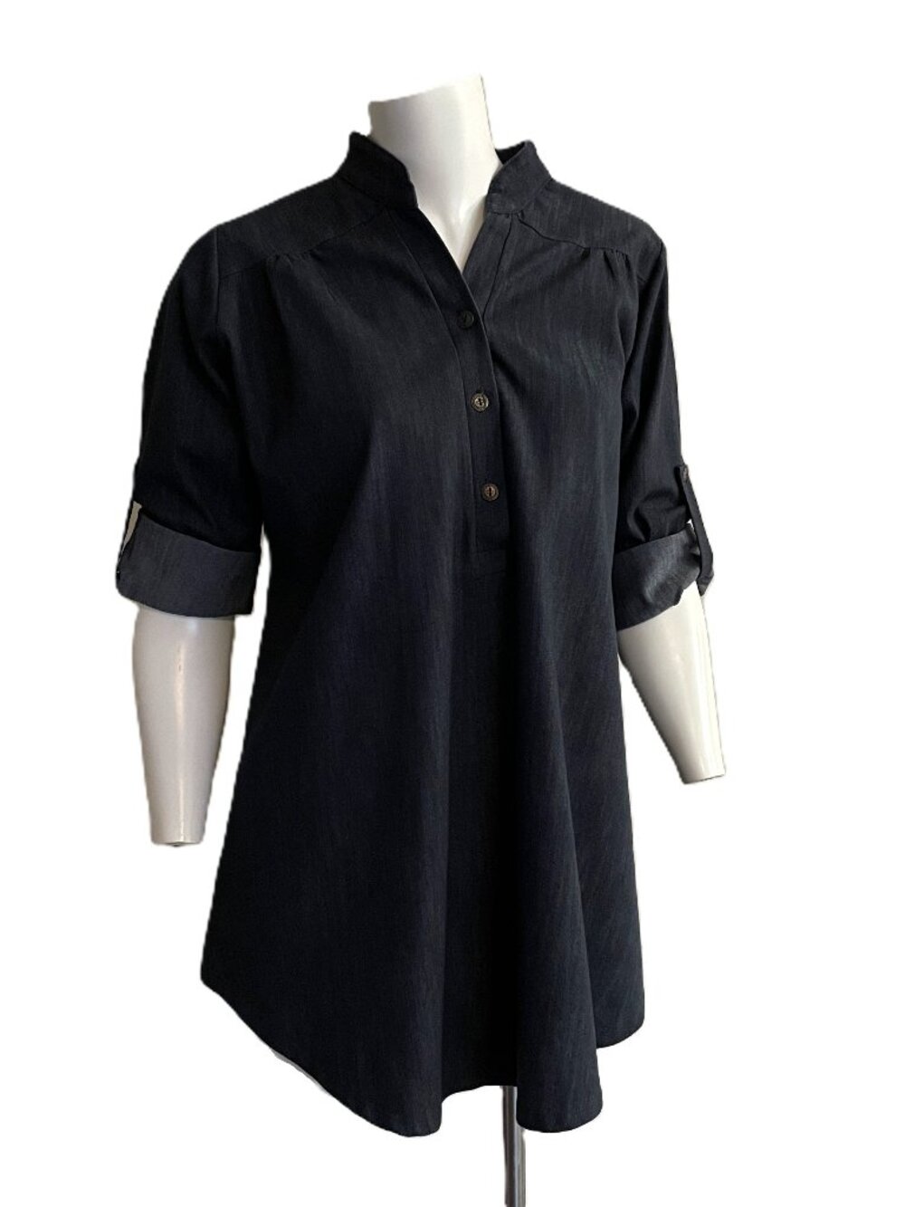 L&B Western Shirt Women's Small ? Chambray Denim Tunic Top Roll Tab Cotton Blend